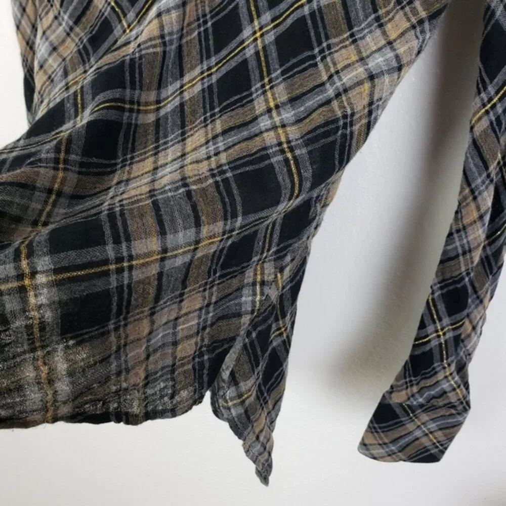 VERONICA BEARD Wade Metallic Plaid Tie-Neck Top Blouse size 6 Preppy Career